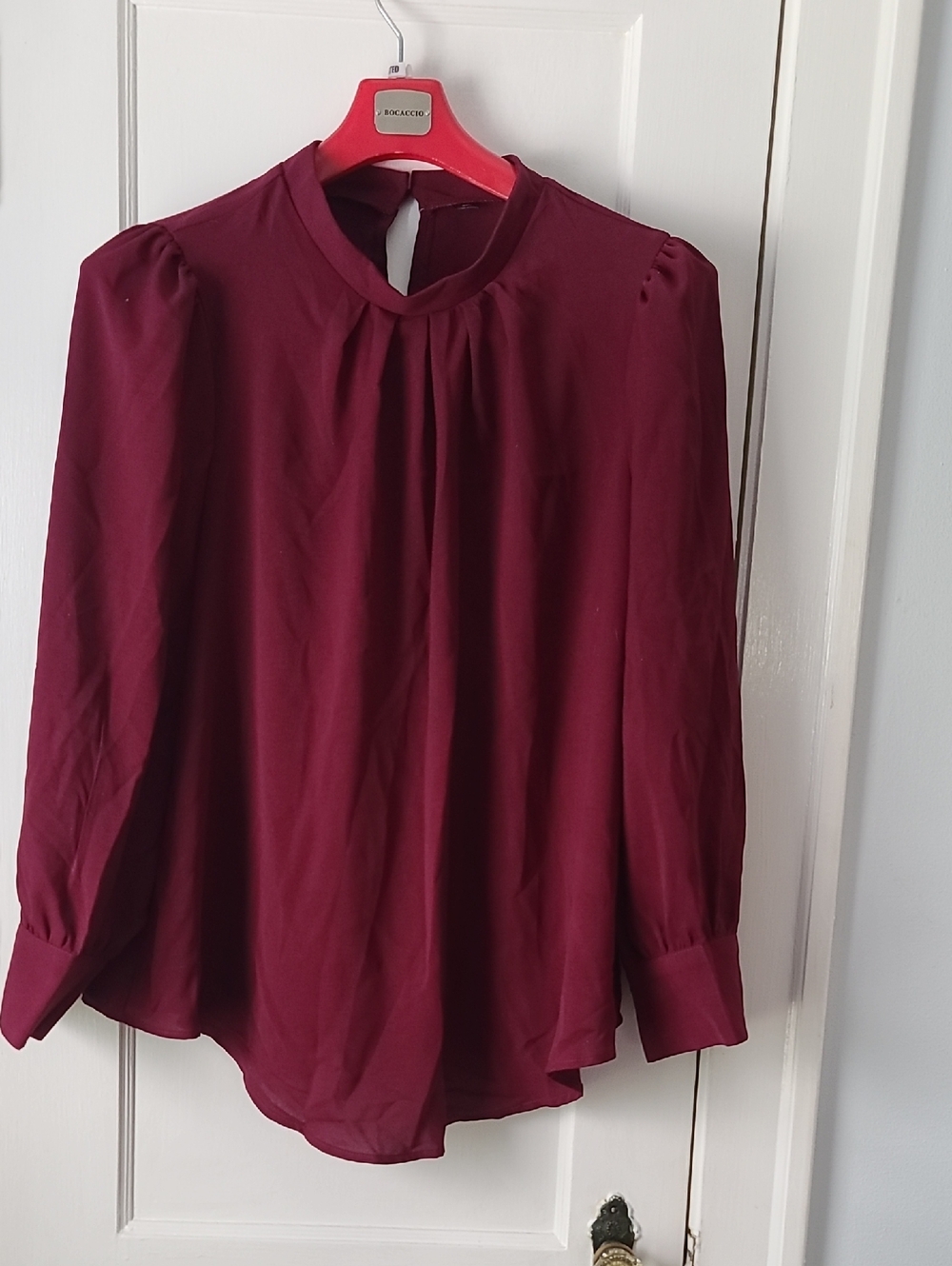 SHEIN Burgundy Long Sleeve Pleated Neck Blouse
